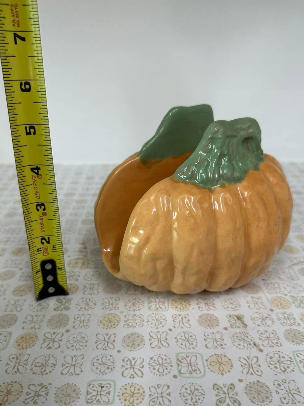 Ceramic Pumpkin Napkin Holder with Green Stem